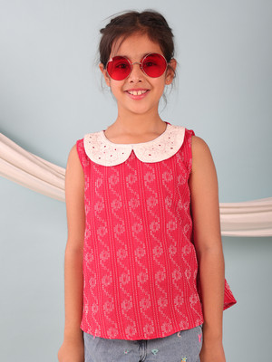 Kinder Kids Girls Casual Pure Cotton Top(Pink, Pack of 1)