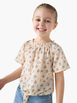 JUNIORS by Babyshop Girls Pure Cotton Top(Beige, Pack of 1)