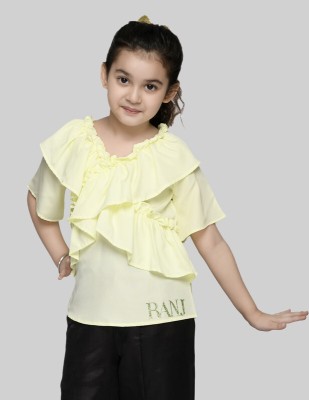 RANJ Girls Casual Poly Crepe Top(Yellow, Pack of 1)