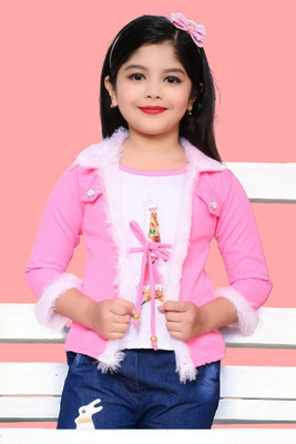 HouseOfCommon Girls Cotton Blend Full Sleeve Top(Pink, Pack of 1)