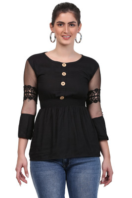 Dreamy Attire Girls Casual Rayon Top(Black, Pack of 1)