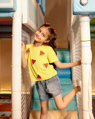 Spunkies Girls Pure Cotton Top(Yellow, Pack of 1)