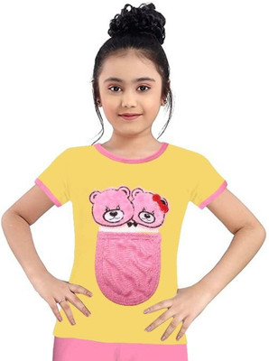 cuitees Girls Casual Cotton Linen Blend Top(Pink, Pack of 1)