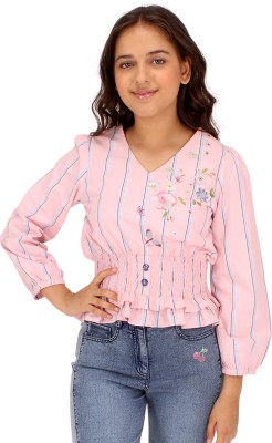 Cutecumber Girls Casual Cotton Blend Peplum Top(Pink, Pack of 1)