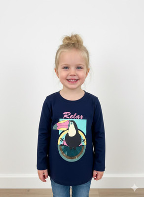 PINK CASTEL Girls Casual Cotton Lycra Blend Full Sleeve Top(Dark Blue, Pack of 1)
