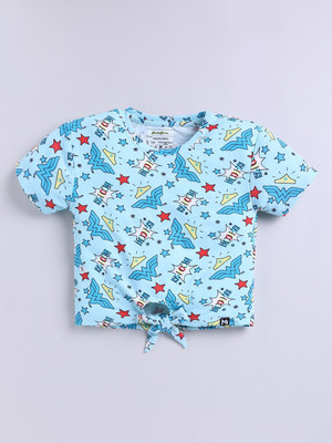 YK X Minute Mirth Girls Polyester Raglan Top(Blue, Pack of 1)