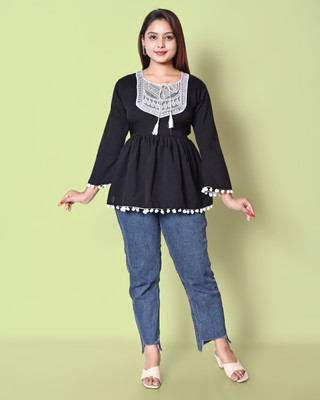 ECREATION Girls Party Rayon A-line Top(Black, Pack of 1)