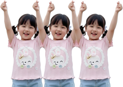 KETI MINI Girls Casual Pure Cotton Top(Pink, Pack of 3)