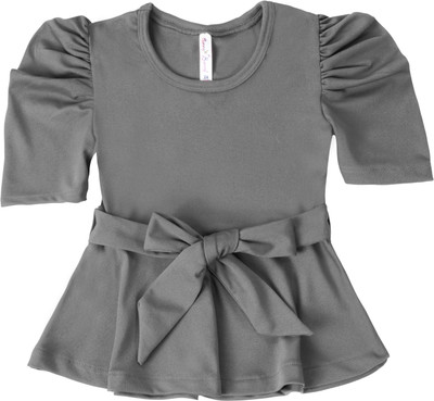 CIREA NX Girls Casual Polyester Blend Peplum Top(Grey, Pack of 1)
