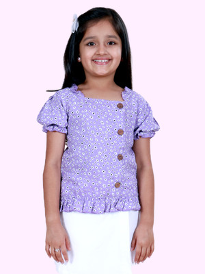 KiddoPanti Girls Casual Rayon Top(Light Blue, Pack of 1)