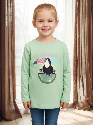 SAALVIA Girls Casual Cotton Lycra Blend Full Sleeve Top(Green, Pack of 1)