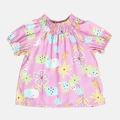 MINI KLUB Girls Cotton Rayon Blend A-line Top(Pink, Pack of 1)