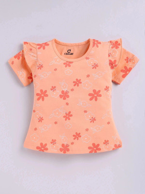 CERABI Girls Casual Pure Cotton Top(Orange, Pack of 1)