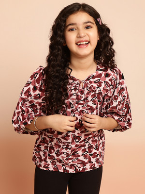 Ishti Girls Party Polyester A-line Top(Maroon, Pack of 1)