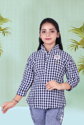 S K MAHIR FASHION Girls Party Cotton Blend A-line Top(Blue, Pack of 1)