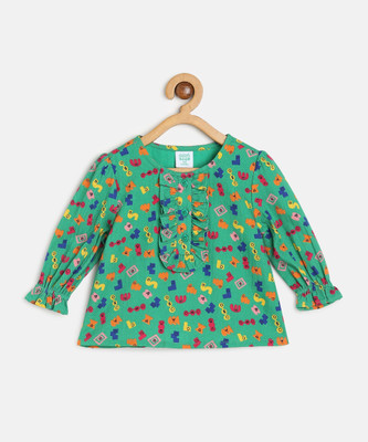 MINI KLUB Baby Girls Casual Cotton Blend A-line Top(Multicolor, Pack of 1)