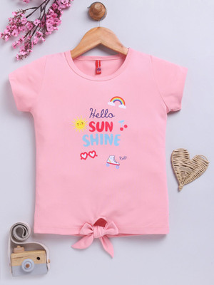 Here&Now X Game Begins Girls Pure Cotton Raglan Top(Pink, Pack of 1)