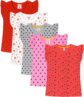 Fasla Baby Girls Cotton Jersey Top(Red, White, Pack of 5)