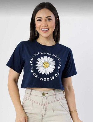 Mimmy Kids Girls Casual Pure Cotton Crop Top(Dark Blue, Pack of 1)