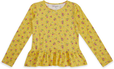 Pantaloons Junior Girls Casual Pure Cotton Top(Yellow, Pack of 1)
