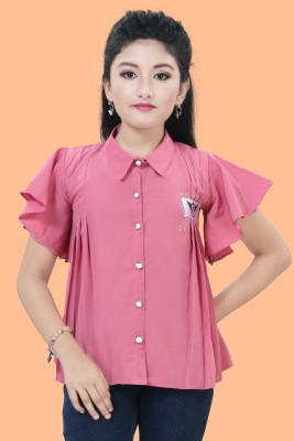 darjifashion Girls Casual Cotton Blend Shirt Style Top(Pink, Pack of 1)