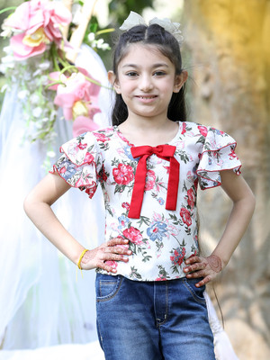 CUTIEKINS Girls Casual Polyester A-line Top(White, Pack of 1)