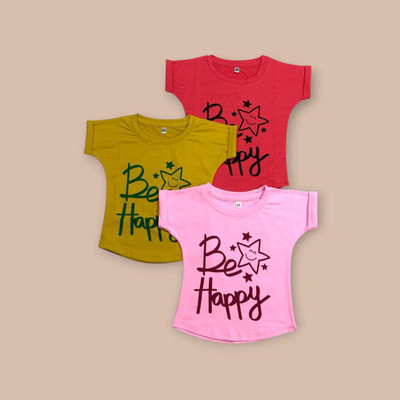 Greaty Girls Casual Cotton Blend Fashion Sleeve Top(Multicolor, Pack of 3)