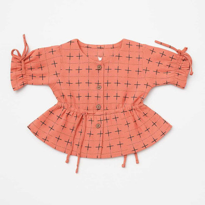Pink Paradise Girls Casual Cotton Blend Peplum Top(Orange, Pack of 1)