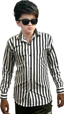 ROXANFASHION Boys Striped Casual Black Shirt