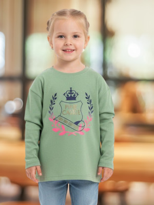 Pink Castle Girls Casual Cotton Lycra Blend Full Sleeve Top(Green, Pack of 1)