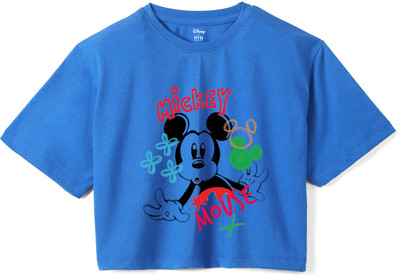 Disney By Wear Your Mind Girls Casual Pure Cotton Crop Top(Blue, Pack of 1)