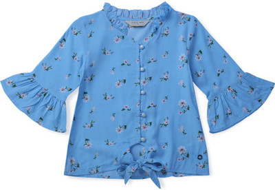 GINI & JONY Baby Girls Casual Cotton Blend Fashion Sleeve Top(Blue, Pack of 1)