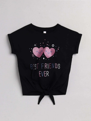 Ginie Girls Casual Pure Cotton Crop Top(Black, Pack of 1)