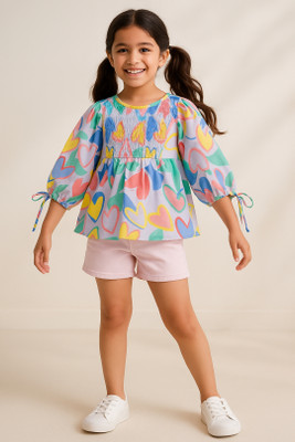TALES & STORIES Girls Casual Viscose Blend Top(Multicolor, Pack of 1)