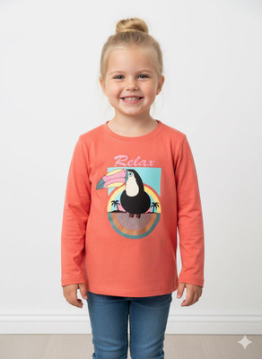 PINK CASTEL Girls Casual Cotton Lycra Blend Full Sleeve Top(Orange, Pack of 1)