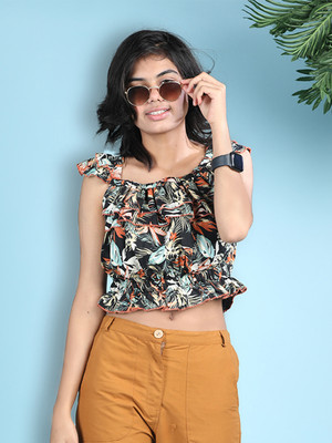 CUTIEKINS Girls Casual Polyester Crop Top(Black, Pack of 1)