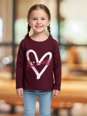Pink Castle Girls Casual Cotton Lycra Blend Full Sleeve Top(Maroon, Pack of 1)
