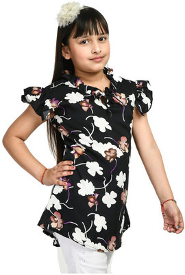 IndiWeaves Girls Casual Crepe Top(Black, Pack of 1)