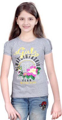 SINI MINI Girls Casual Pure Cotton Top(Silver, Pack of 1)