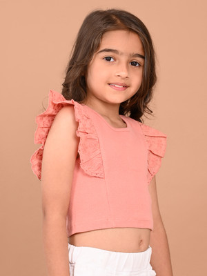 Lilpicks Girls Casual Cotton Blend Top(Pink, Pack of 1)