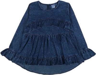 V-MART Girls Casual Denim Top(Blue, Pack of 1)