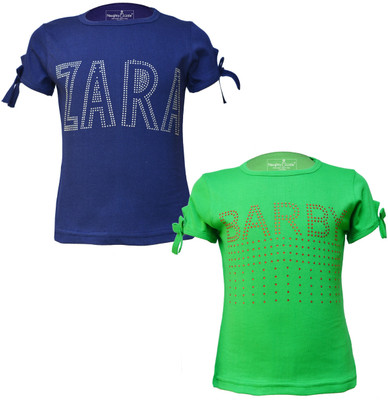 Just Live Fashionn Girls Printed Pure Cotton Regular T Shirt(Multicolor, Pack of 2)