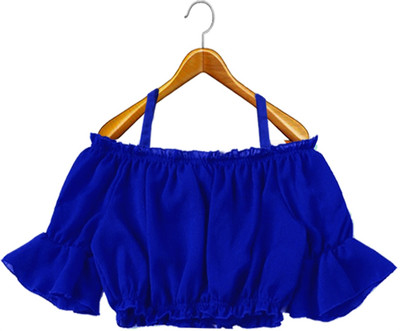 Janki Silk Mills Girls Casual Georgette Crop Top(Light Blue, Pack of 1)