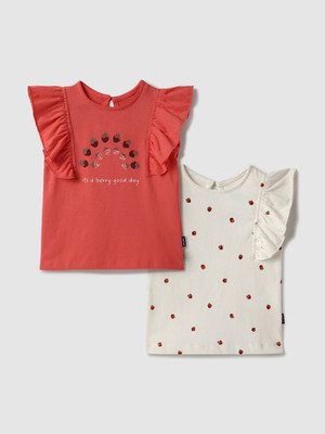 NautiNati Baby Girls Casual Pure Cotton Top(Multicolor, Pack of 2)