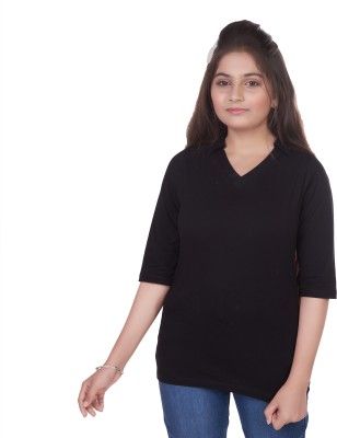 True Spirit Girls Casual Pure Cotton Top(Black, Pack of 1)