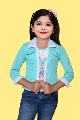 HouseOfCommon Girls Cotton Blend Crop Top(Light Blue, Pack of 1)