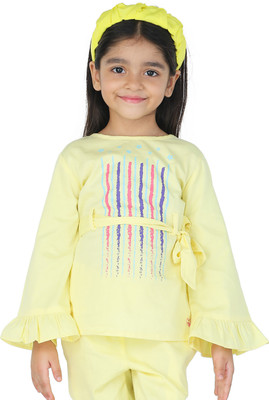 Toothless Girls Casual Cotton Blend Top(Yellow, Pack of 1)