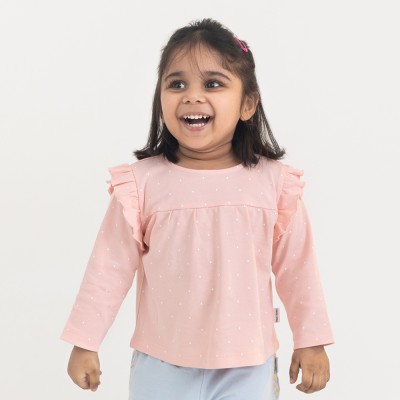 haus & kinder Baby Girls Casual Cotton Blend A-line Top(Pink, Pack of 1)