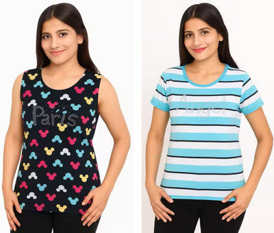 Babosa feb Girls Casual Cotton Lycra Blend Top(Multicolor, Pack of 2)