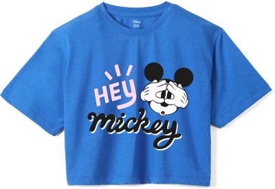 Disney By Wear Your Mind Girls Casual Pure Cotton Crop Top(Blue, Pack of 1)